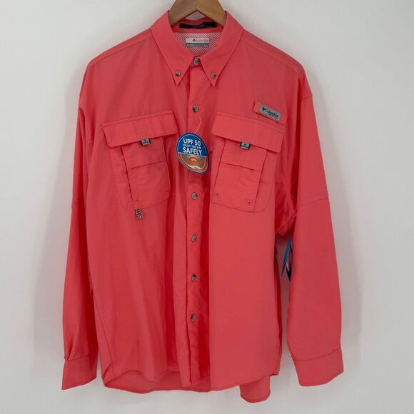 Columbia Bahama II Long Sleeve Shirt Melonade Pink Men Medium Fishing Outdoors - Picture 1 of 13